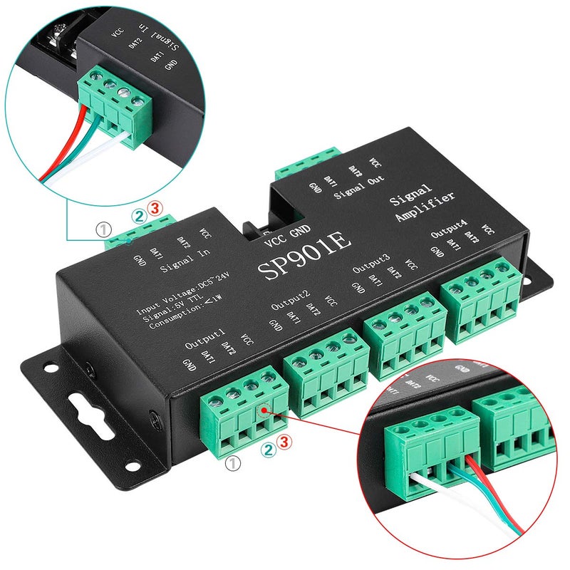 SUPERNIGHT LED Pixel Strip Amplifier Signal Data SPI Repeater for WS2801 WS2811 WS2812B WS2813 WS2815 SK6812 SK9822 Addressable RGB Light Strip Dream Color Programmable Rope Lighting 5v-24v SP901E - Image 3
